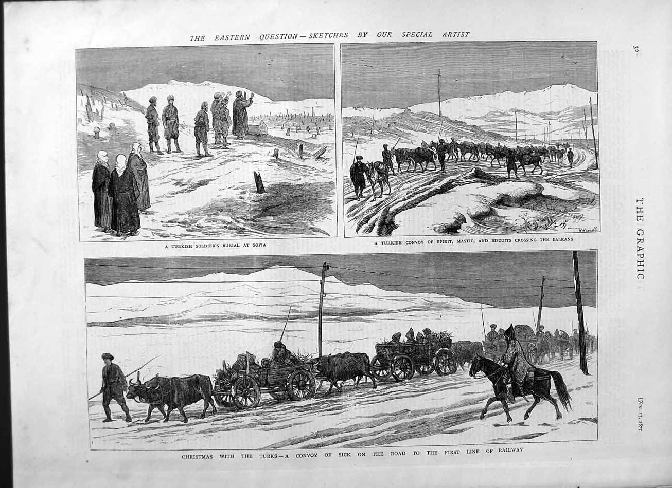 Original Old Antique Print 1877 Turkish Siers Burial Sofia Spirit Balkans War