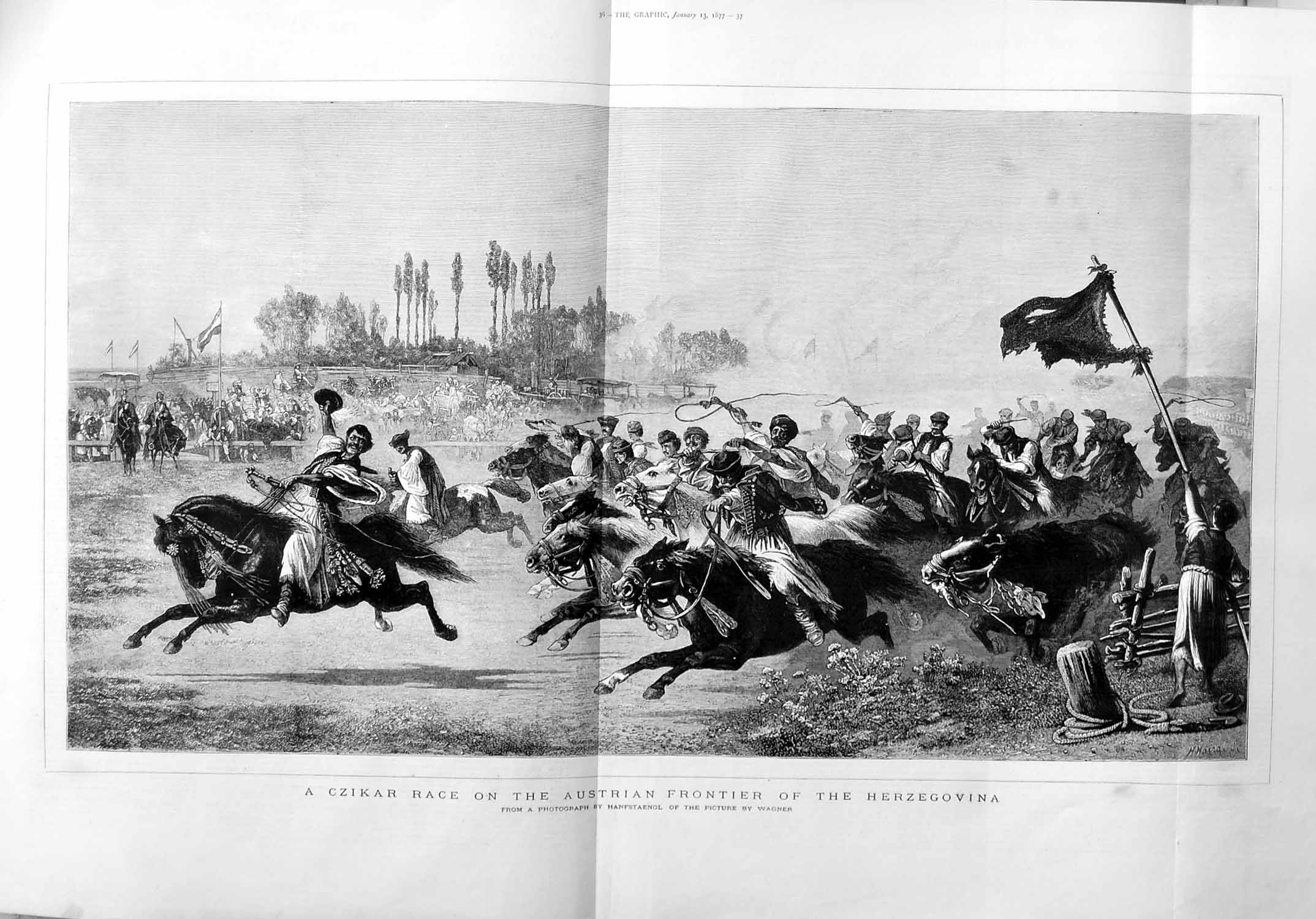 Old Antique Print 1877 Czikar Horse Race Austrian Frontier Herzegovina 0 19th
