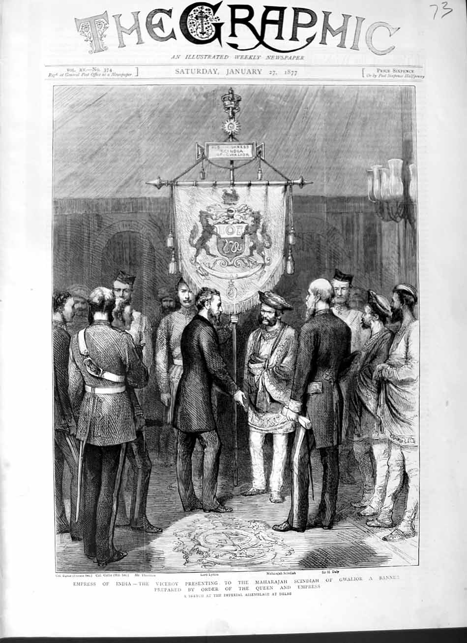 Old Antique Print 1877 Empress India Viceroy Maharajah Scindiah Gwalior 19th