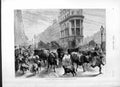 Original Old Antique Print 1877 London Cattle Street Sheep Animals Escaped 19th