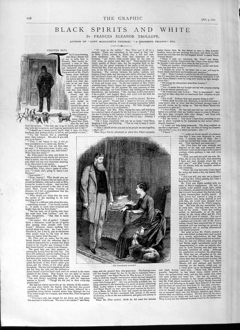 Old Antique Print 1877 Illustrations Story Black White Romance Man Lady 19th