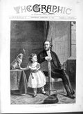 Old Antique Print 1877 Little Girl Puppy Dog Man Sitting Chair Fine Art 19th