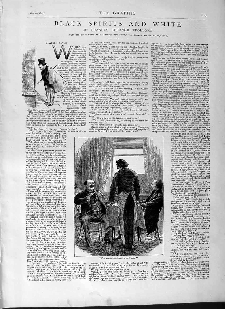 Old Antique Print 1877 Illustrations Story Black White Spirit Waitor Men 19th