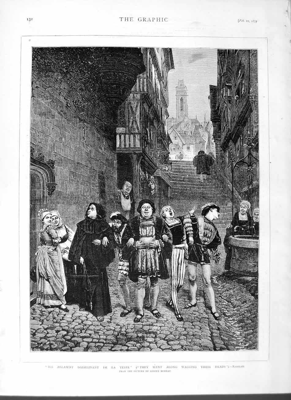 Old Antique Print 1877 Ils Allaient Dodelinant De La Teste People Singing 19th