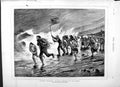 Old Antique Print 1877 Stormy Weather Scene Ship Wreck Signalling Beach 19th