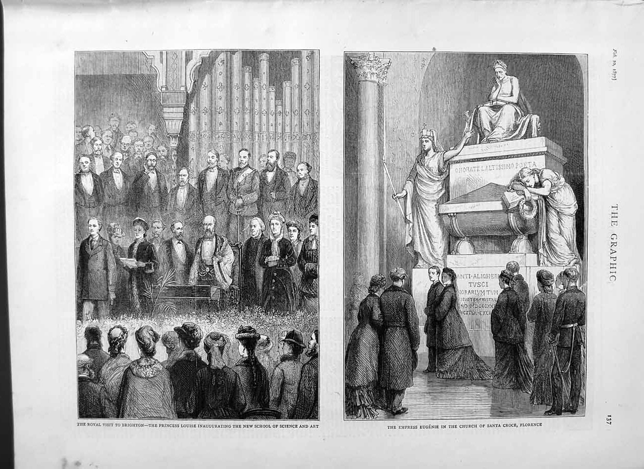 Original Old Antique Print 1877 Princess Louise School Science Art Church Santa