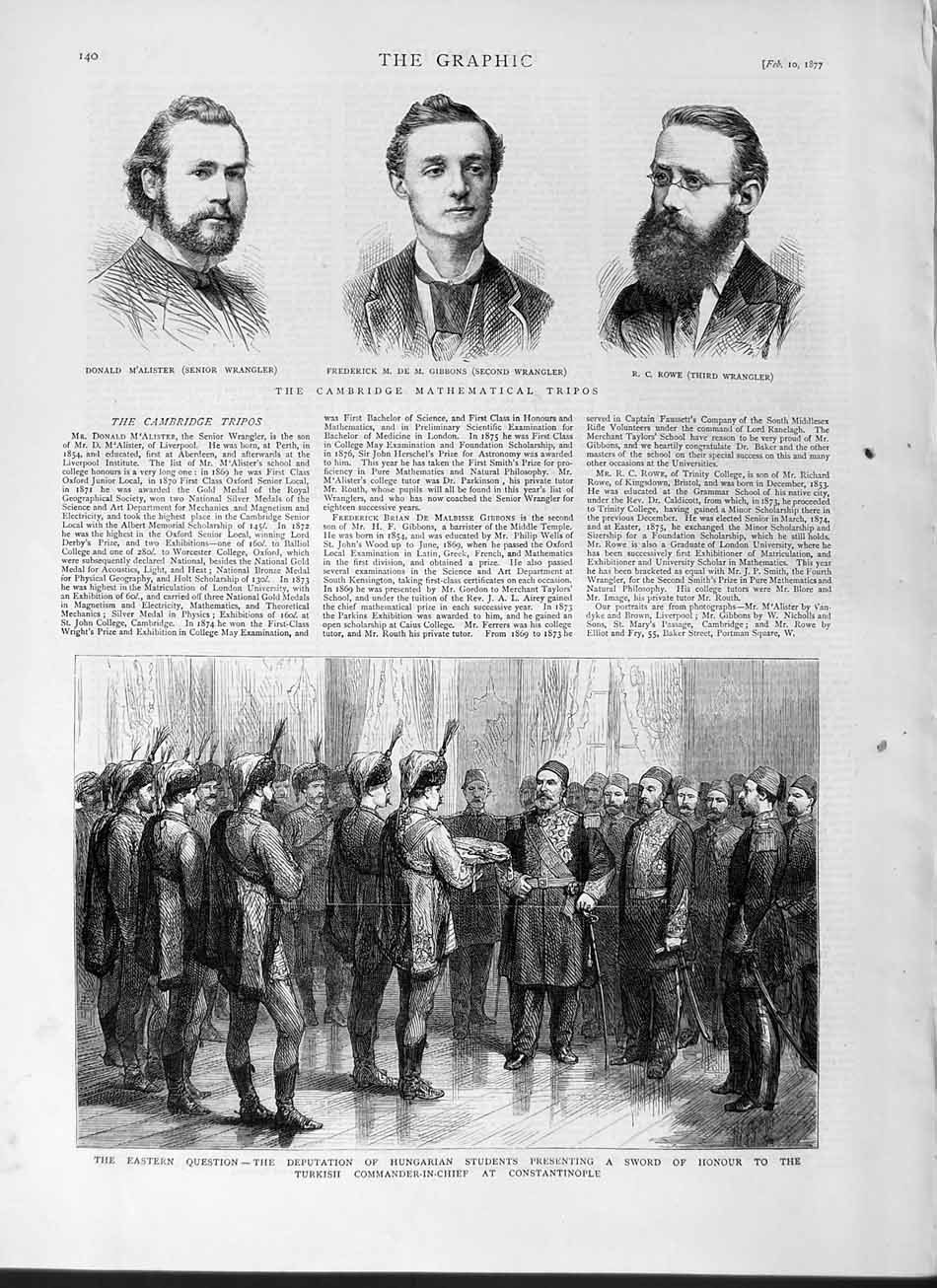 Old Antique Print 1877 Sword Honour Constantinople M'Alister Gibbons Rowe 19th