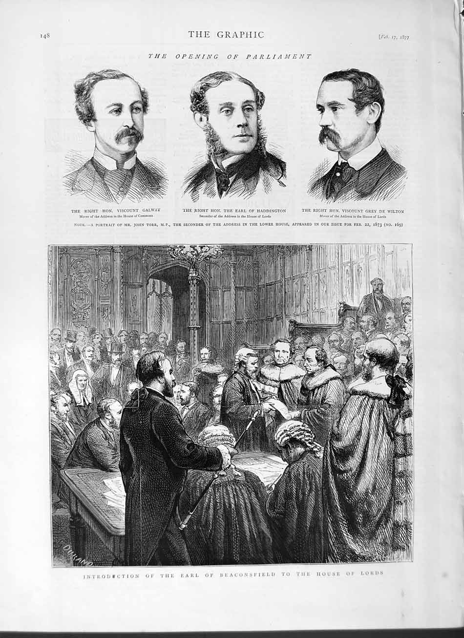 Old Antique Print 1877 Earl Beaconsfield Lords Galway Haddington Wilton 19th