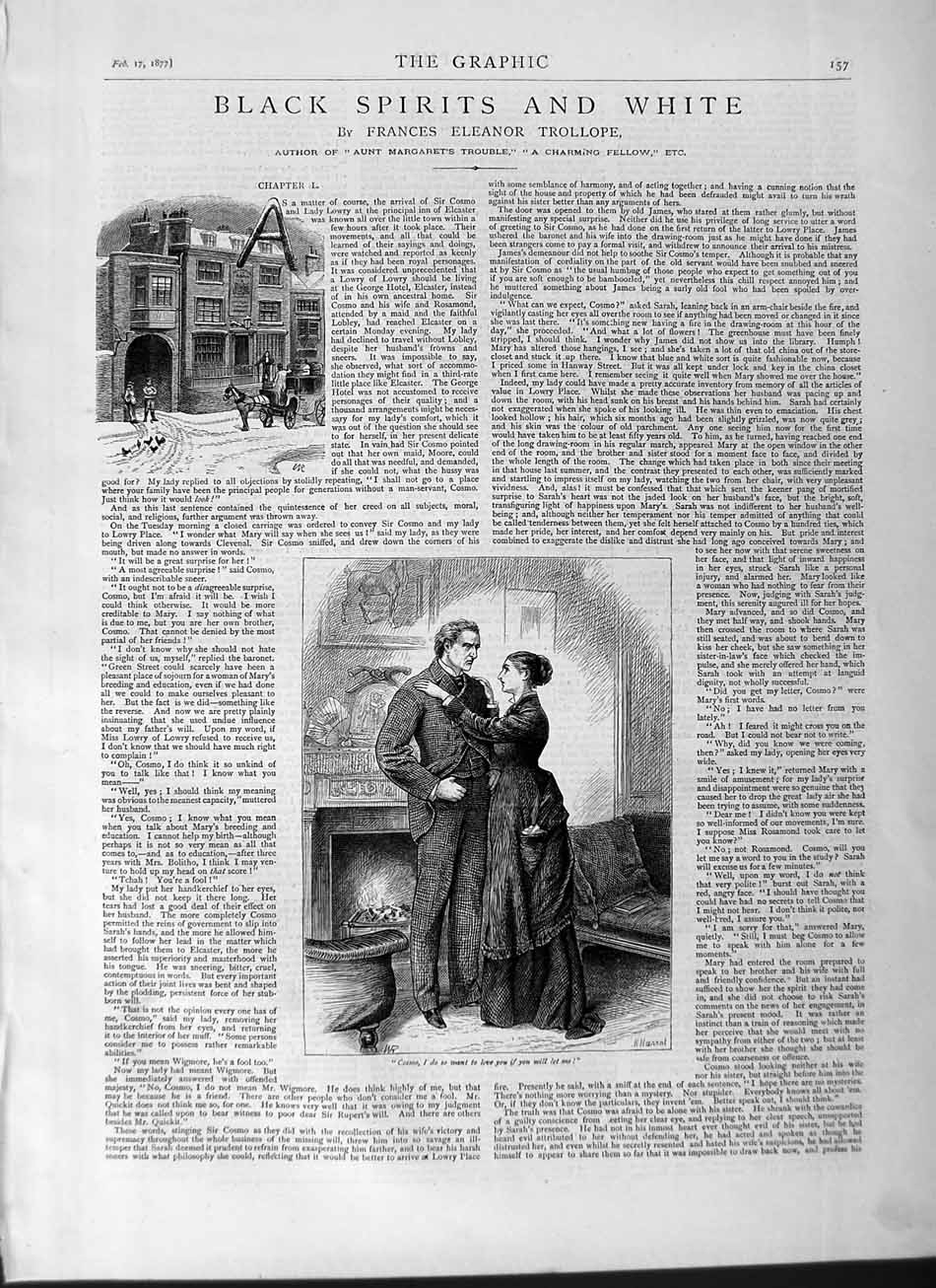 Old Antique Print 1877 Illustrations Black Spirits White Lady Man Romance 19th