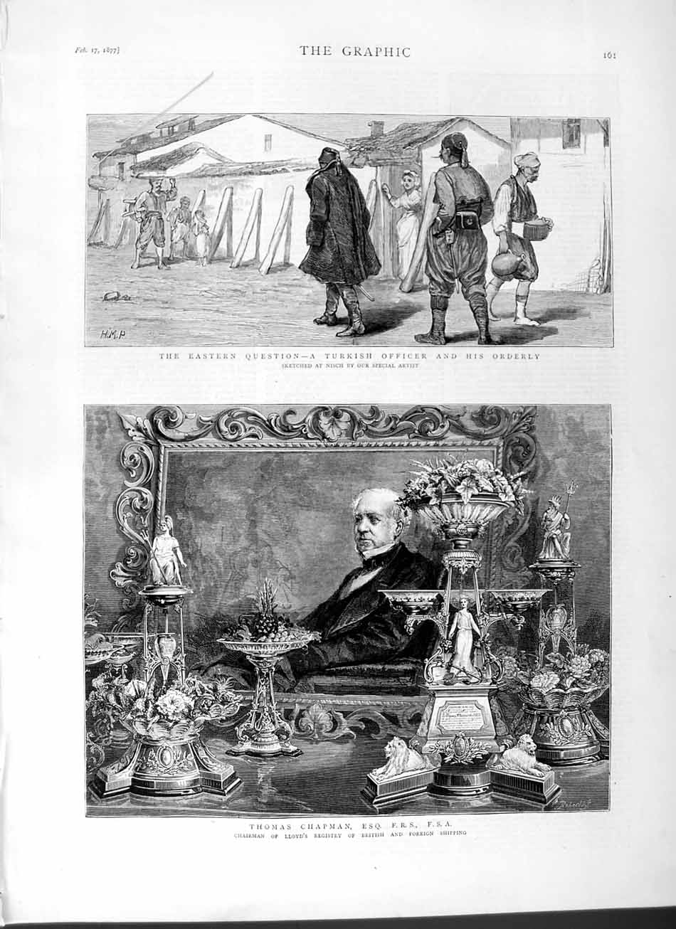 Old Antique Print 1877 Turkish Officer Nisch War Thomas Chapman Lloyd'S 19th