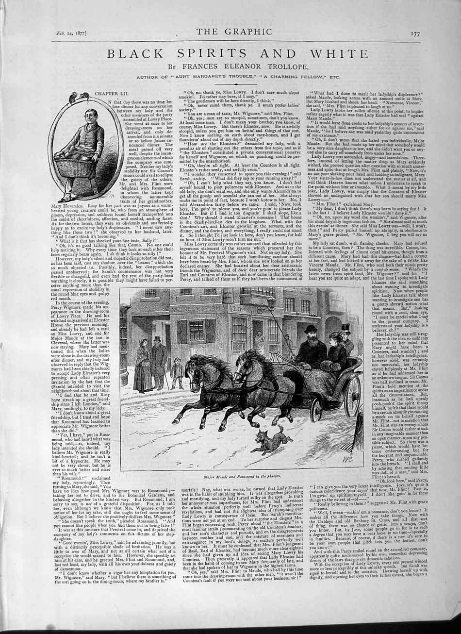 Old Antique Print 1877 Illustration Black Spirit White Major Maude Horses 19th
