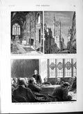 Original Old Antique Print 1877 Caxton Jerusalem Chamber Westminster Werburgh