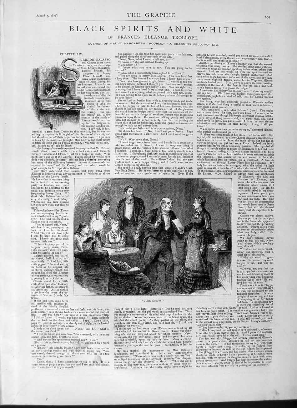 Original Old Antique Print 1877 Story Black Spirits White Ladies Men Victorian