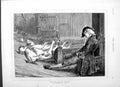 Original Old Antique Print 1877 Waller Fine Art Sleeping Man Farm Geese Birds