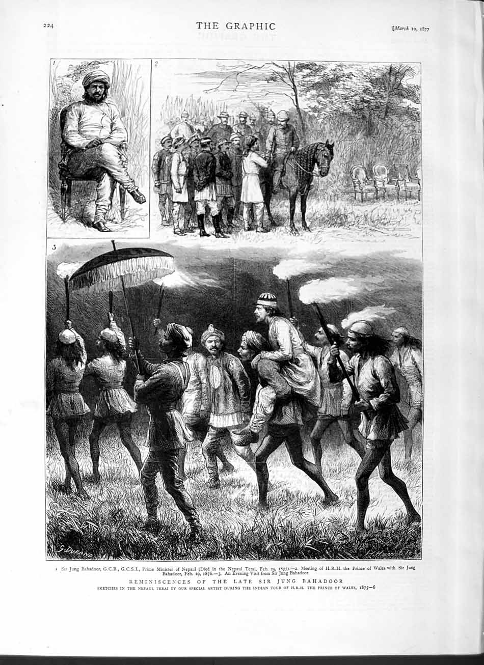 Original Old Antique Print 1877 Jung Bahdoor Prime Minister Nepaul Prince Wales