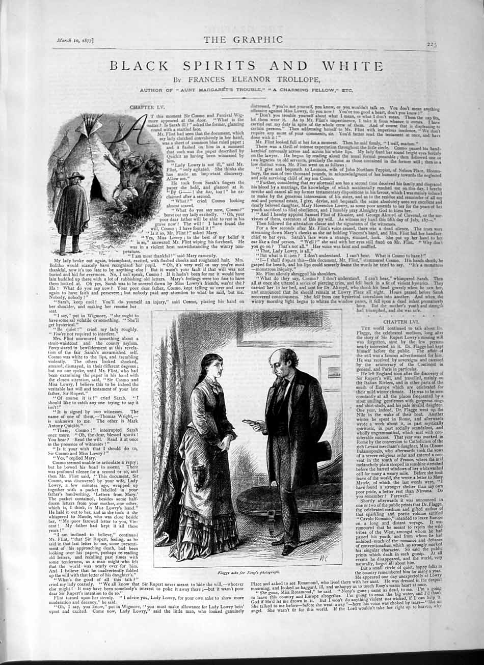 Original Old Antique Print 1877 Story Black Spirits White Flagge Nony Lady Man