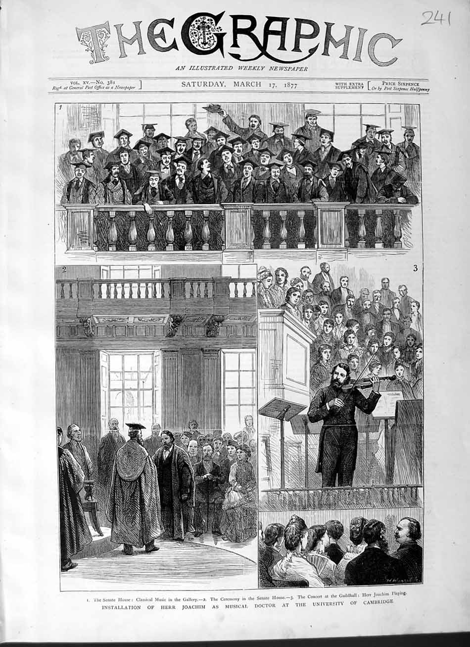 Old Antique Print 1877 Herr Joachim Musical Doctor University Cambridge 19th