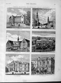 Old Antique Print 1877 Adelaide Australia Court Bank Post Office School 19th