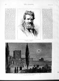 Original Old Antique Print 1877 Thomas Edward Eclipse Moon Florence Astronomy