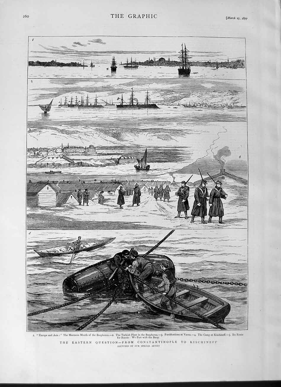 Original Old Antique Print 1877 Constantinople Kischineff Marmora Bosphorus