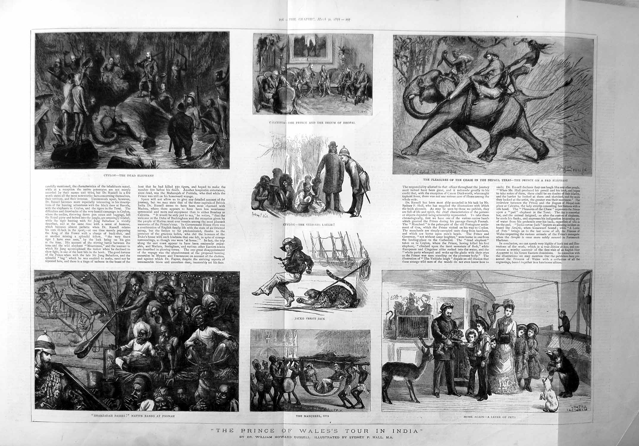 Old Antique Print 1877 Prince Wales Tour India Ceylon Elephants Mancheel 19th