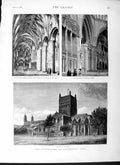 Old Antique Print 1877 Tewkesbury Abbey Warwick Chapel Choir Architecture 19th