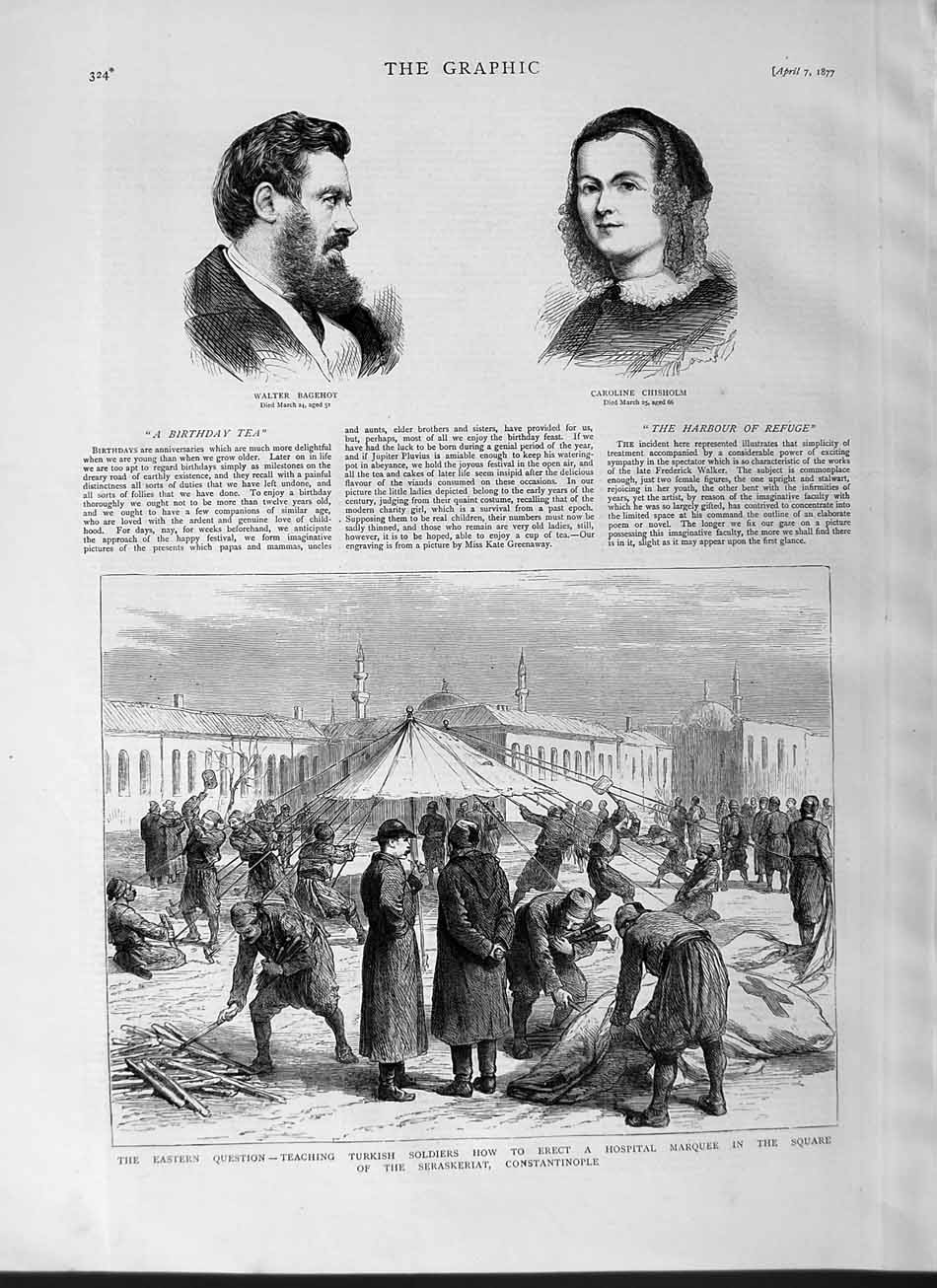 Original Old Antique Print 1877 Bagehot Chisolm Turkish Siers Seraskeriat 19th