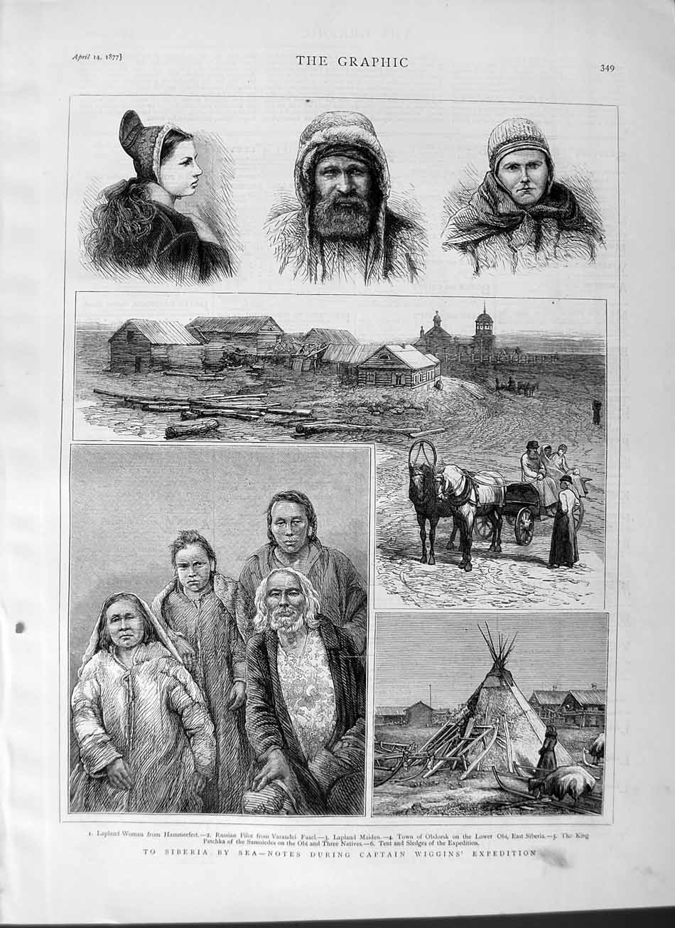 Old Antique Print 1877 Siberia Captain Wiggins Expedition Lapland Obdorsk 19th