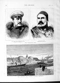 Old Antique Print 1877 Duke Nicholas Russia Pasha Railway Steamer Station 19th
