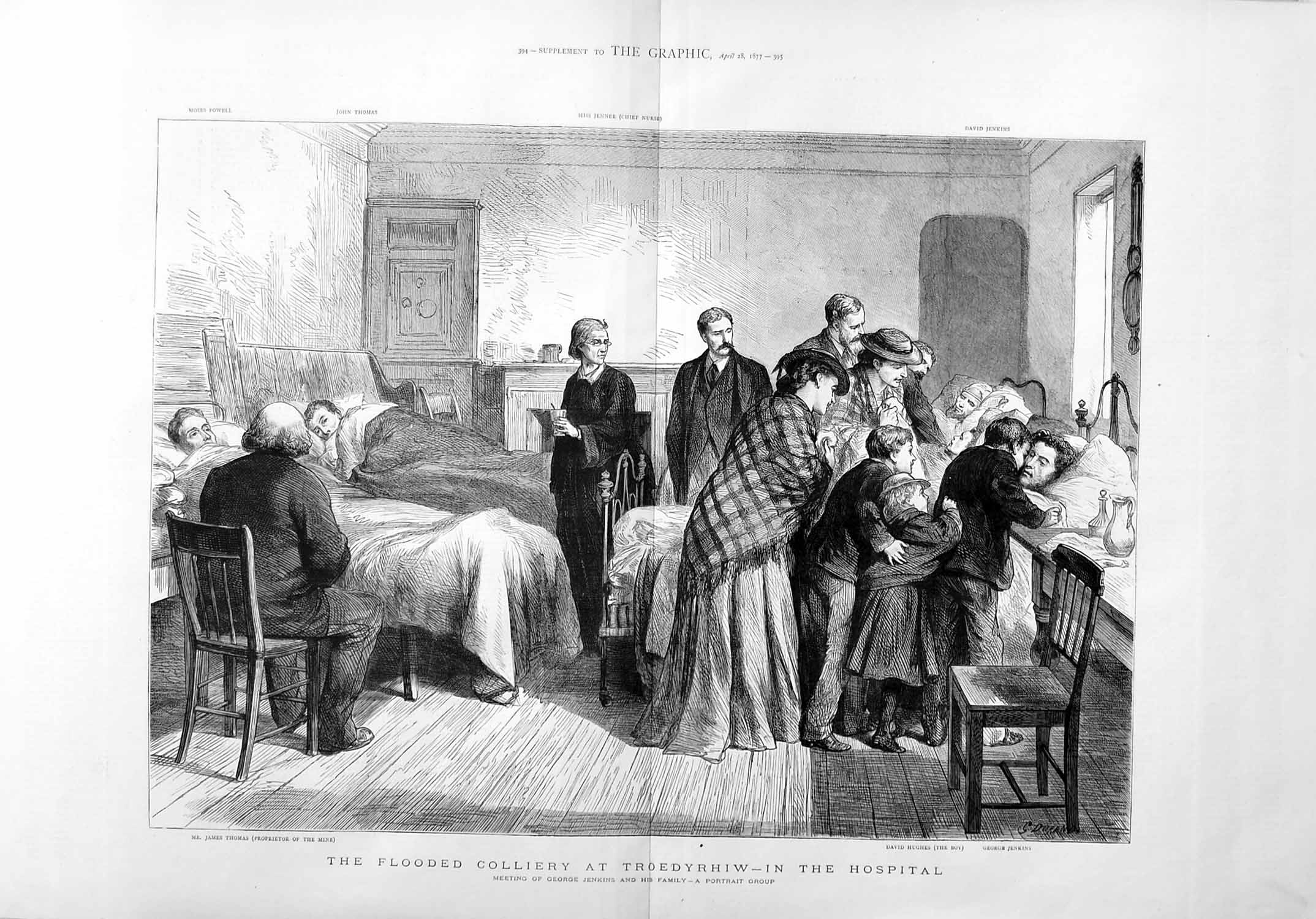 Antique Old Print 1877 Flooded Colliery Troedyrhiw Hospital Jenkins David 19th