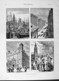 Old Antique Print 1877 Liverpool Church Sailor'S Home Goree Ships Canal 19th