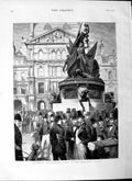 Old Antique Print 1877 Liverpool Scene Exchange Flags Statue Men Top-Hats 19th