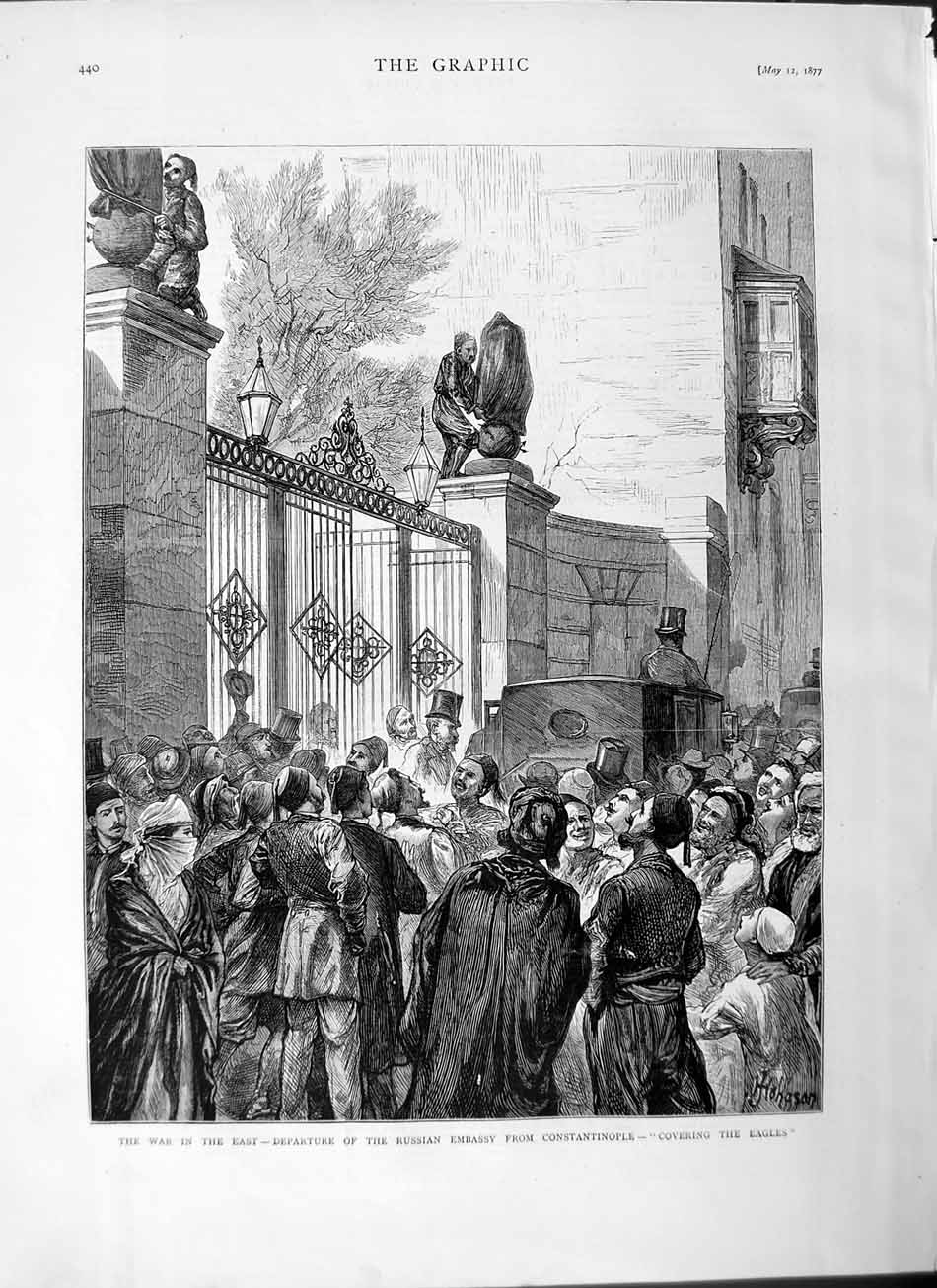 Old Antique Print 1877 War East Russian Embassy Constantinople Fine Art 19th