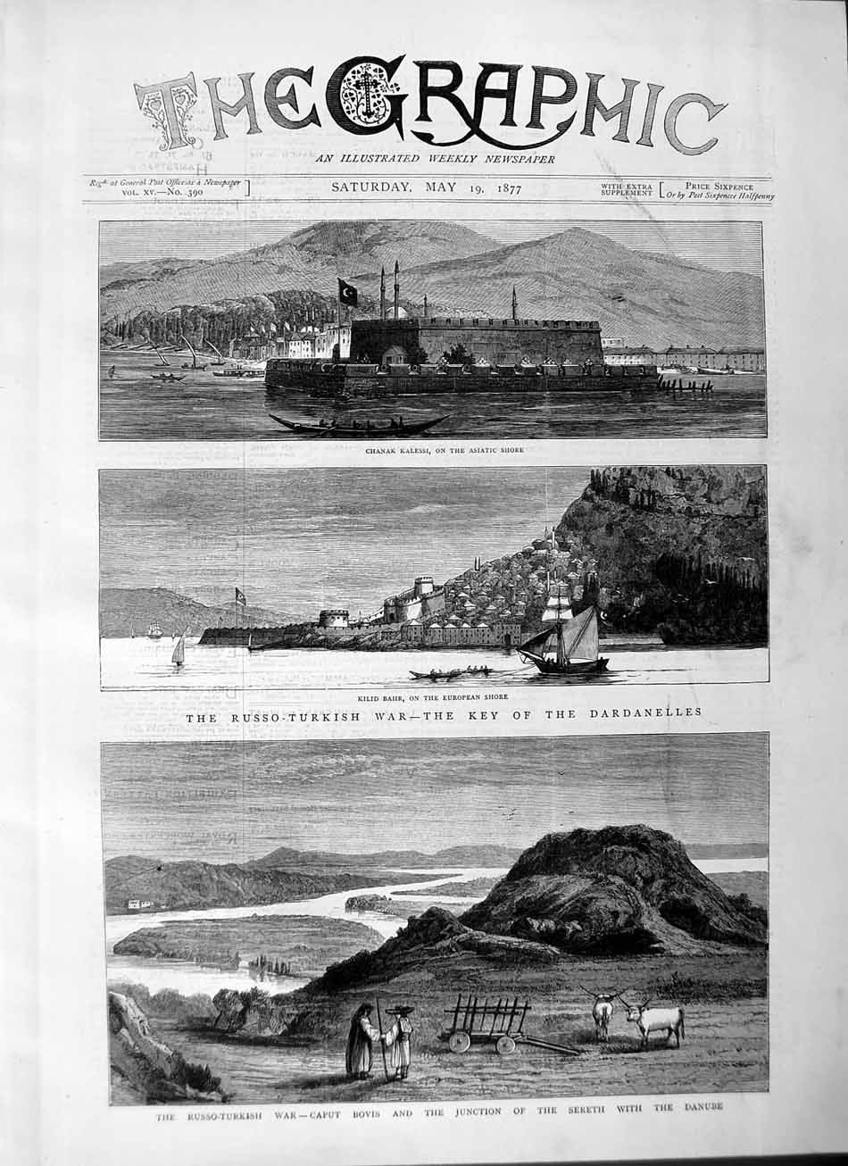 Old Antique Print 1877 Russo-Turkish War Dardanelles Chanak Kalessi Bovis 19th