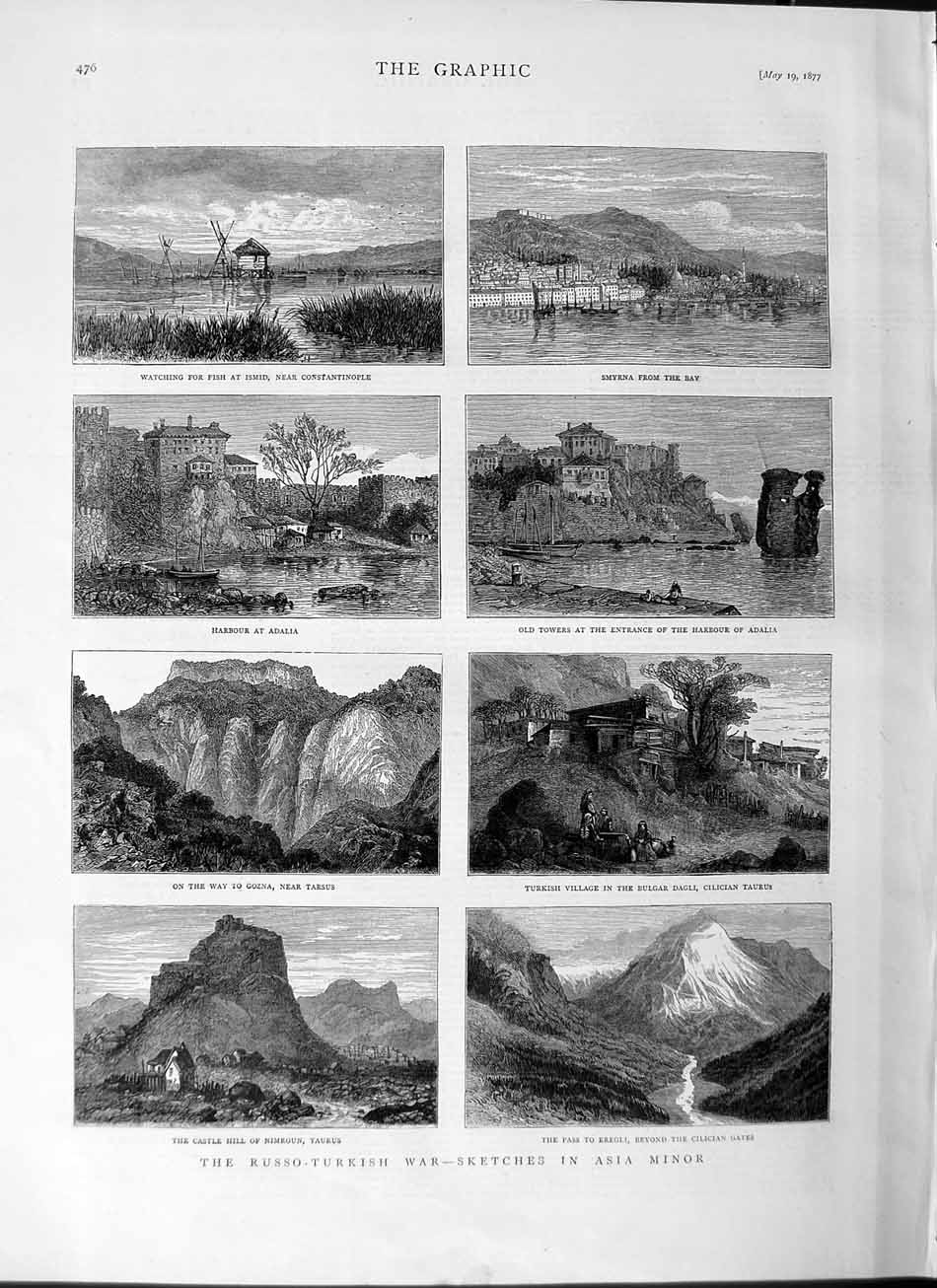 Old Antique Print 1877 Asian Minor War Ismid Smyrna Taurus Bulgar Dagli 19th