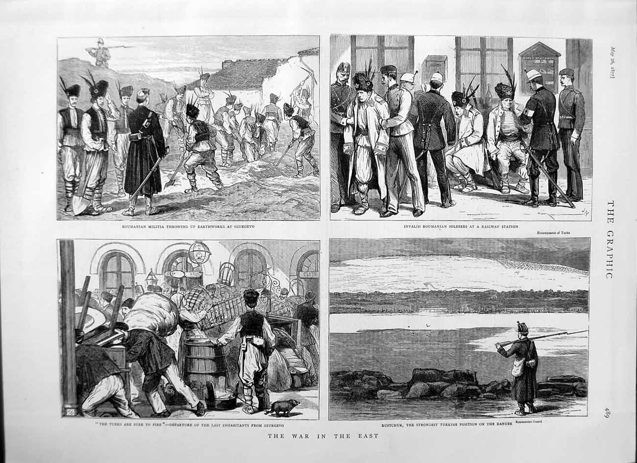 Original Old Antique Print 1877 War East Roumanian Siers Rustchuk Danube 19th