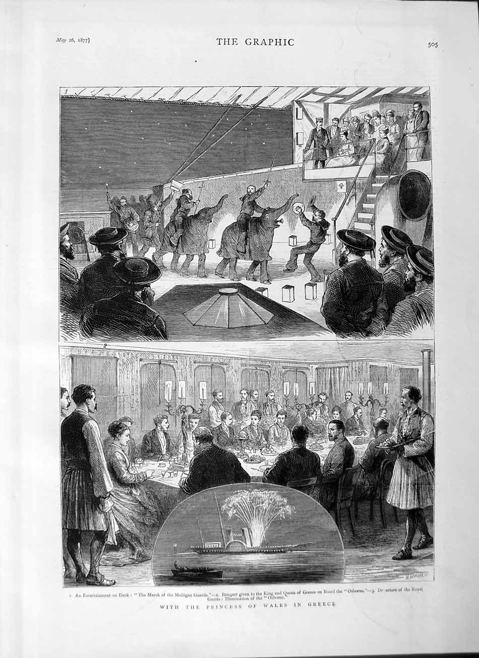 Antique Print *3044 1877 Princess Wales Greece Mulligan Guards Osborne Ship
