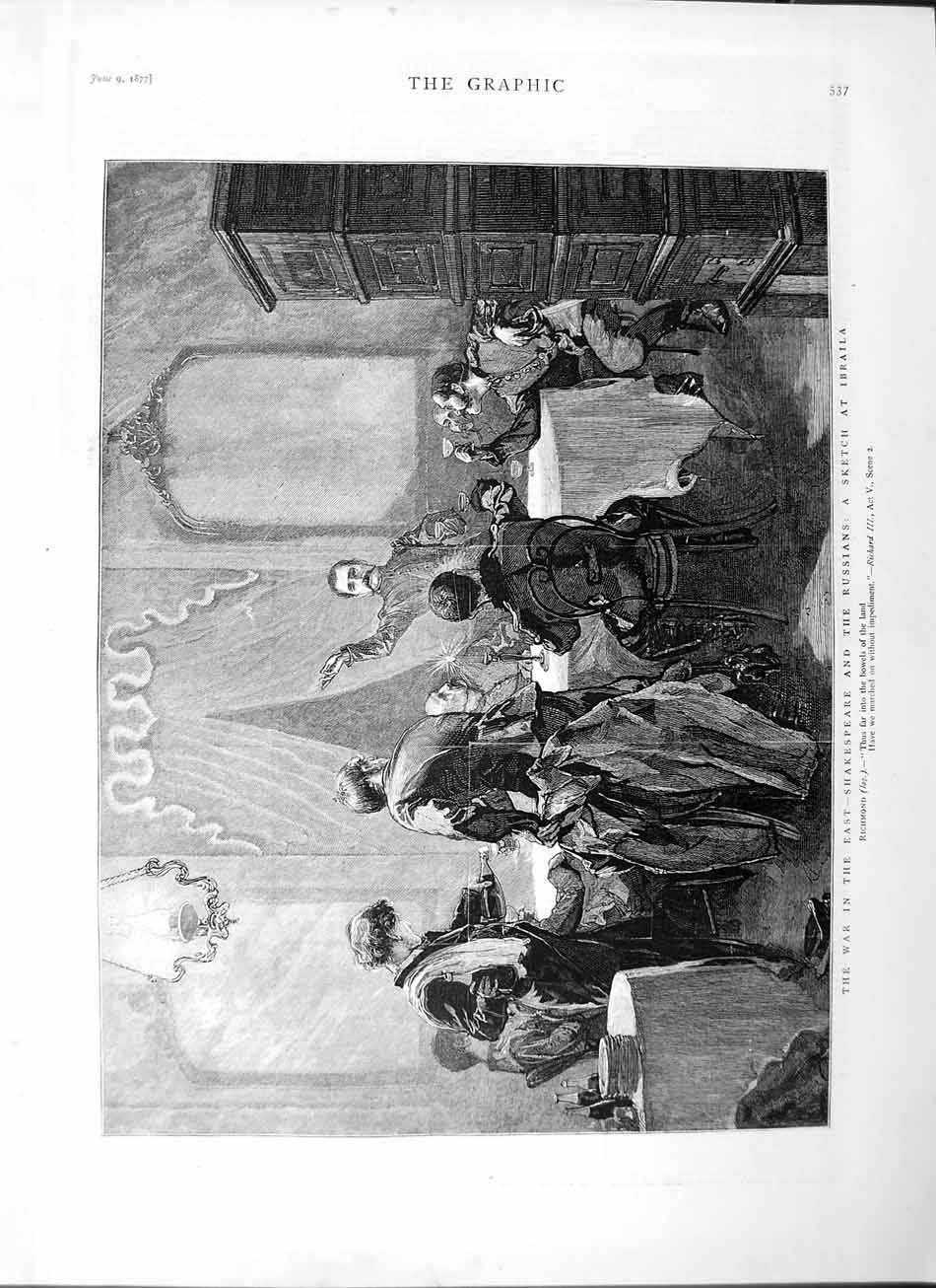 Original Old Antique Print 1877 War East Shakespeare Russians Ibraila Men Siers