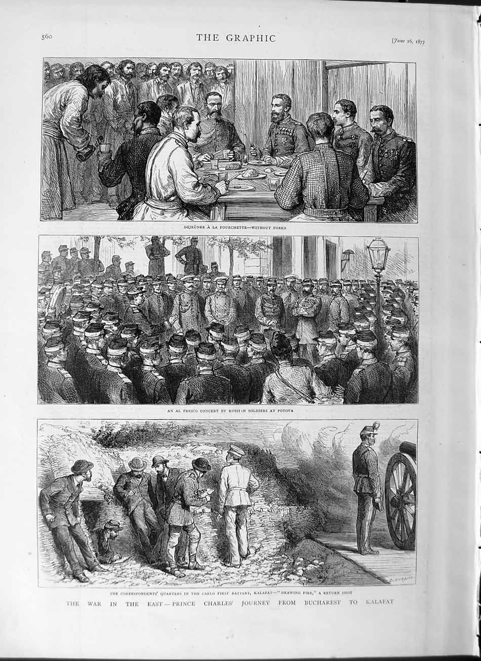 Old Antique Print 1877 War Prince Charles Bucharest Kalafat Potova Army 19th