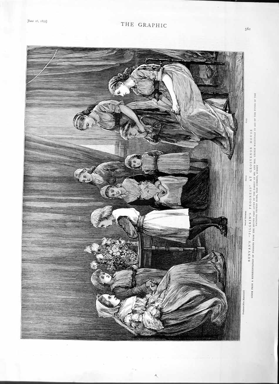 Old Antique Print 1877 Bunyan Pilgrims Progress Grosvenor House Theatre 19th