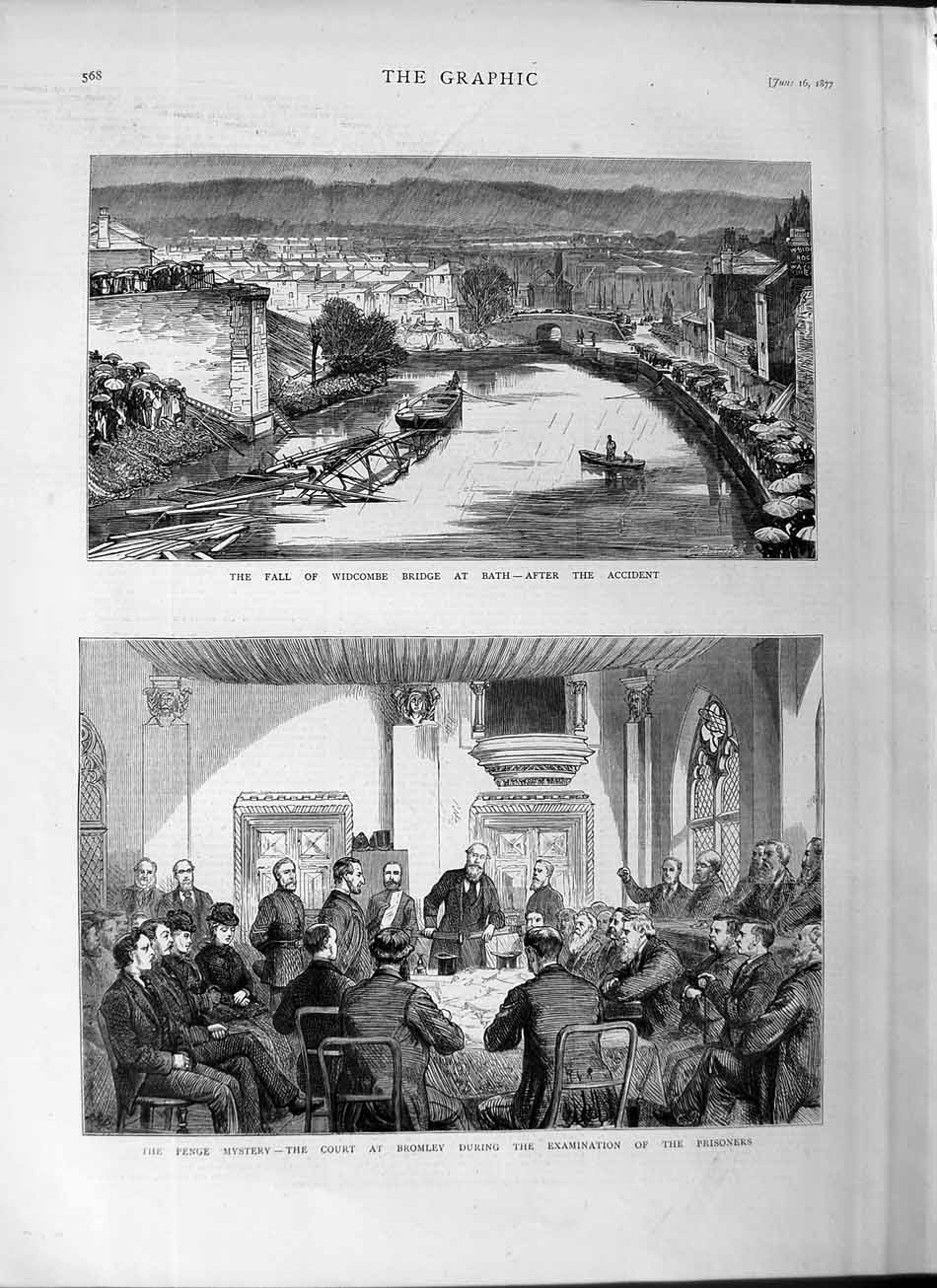 Old Antique Print 1877 Widcombe Bridge Bath Penge Court Bromley Prisoners 19th