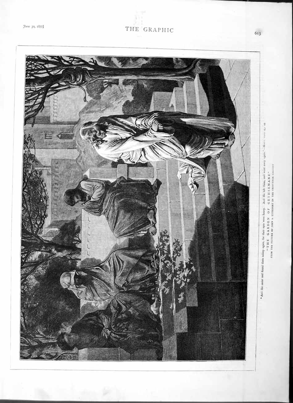 Original Old Antique Print 1877 Scene Garden Gethsemane Cuthbert Grosvenor Art
