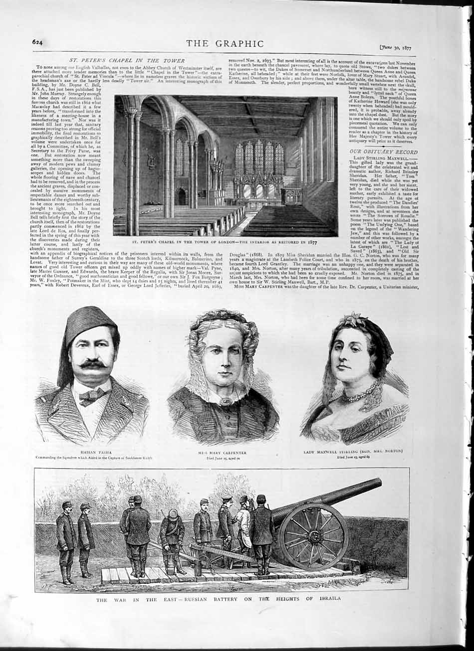 Old Antique Print 1877 Peter'S Chapel Tower London Pasha Ibraila Stirling 19th
