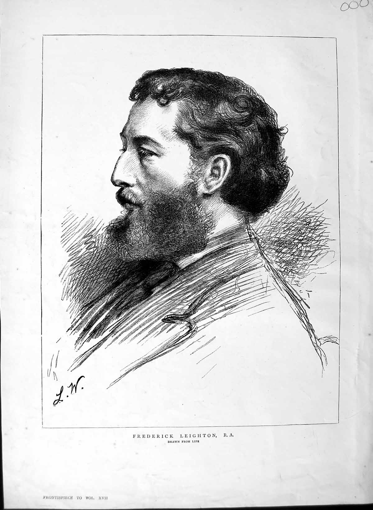 Original Old Antique Print 1877 Portrait Frederick Leighton Man 19th