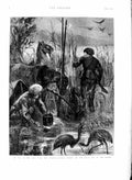 Original Old Antique Print 1877 War Russian Cossack Siers Danube River Birds