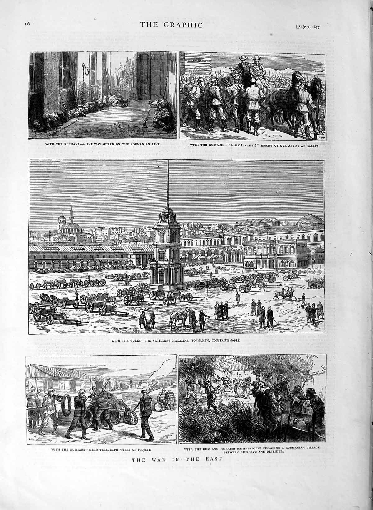 Old Antique Print 1877 War Russian Army Constantinople Plojesti Telegraph 19th