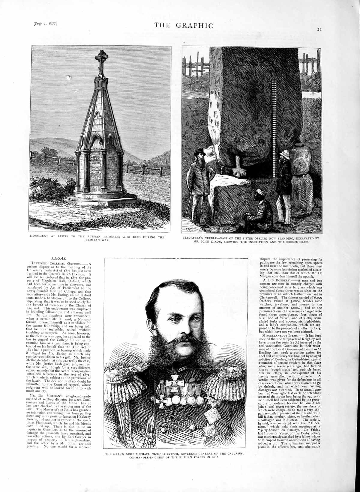 Original Old Antique Print 1877 Duke Nicholaievitch Lewes Crimea War Cleopatra