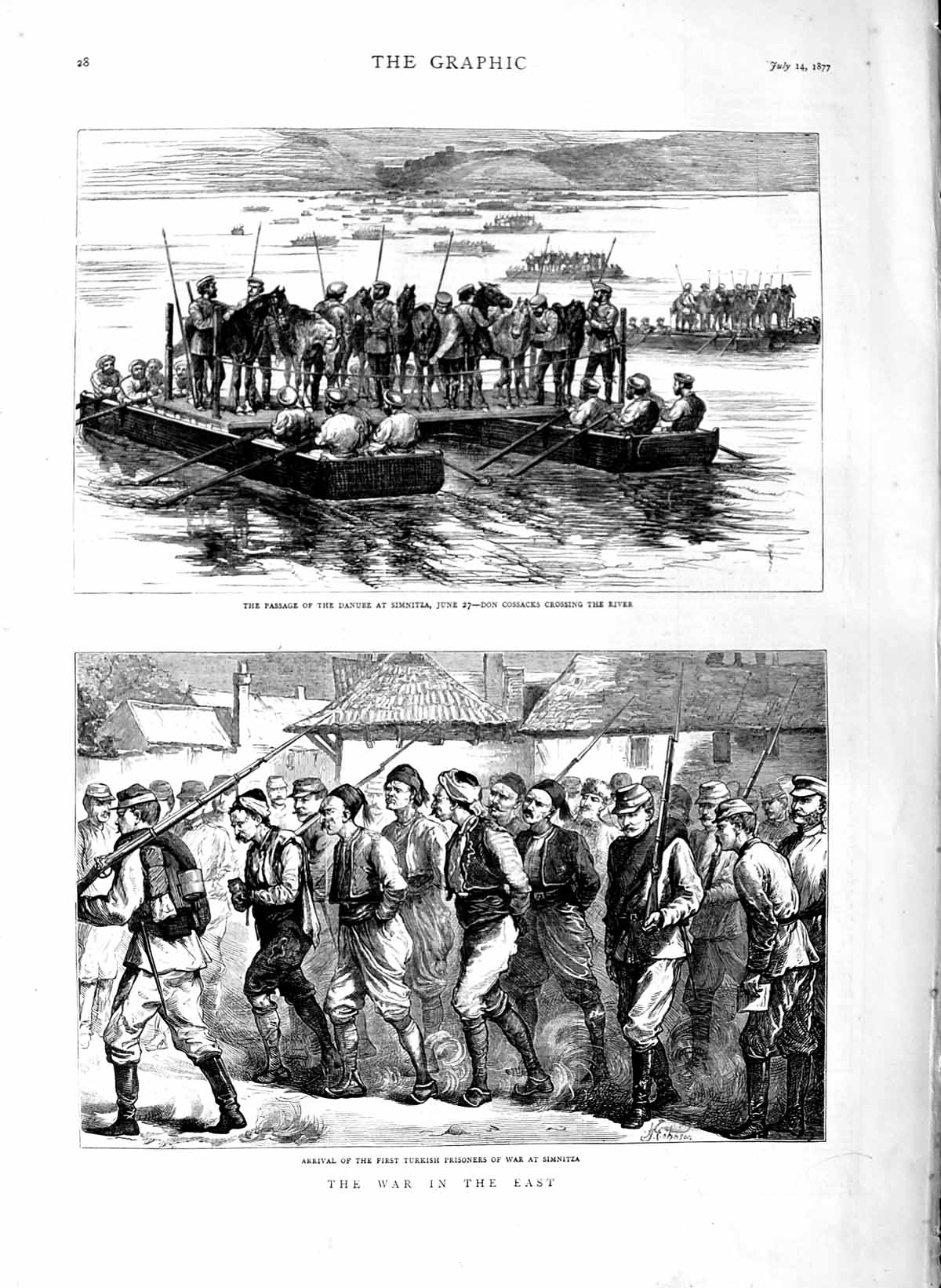 Old Antique Print 1877 War Turkish Prisoners Simnitza Danube Don Cossacks 19th