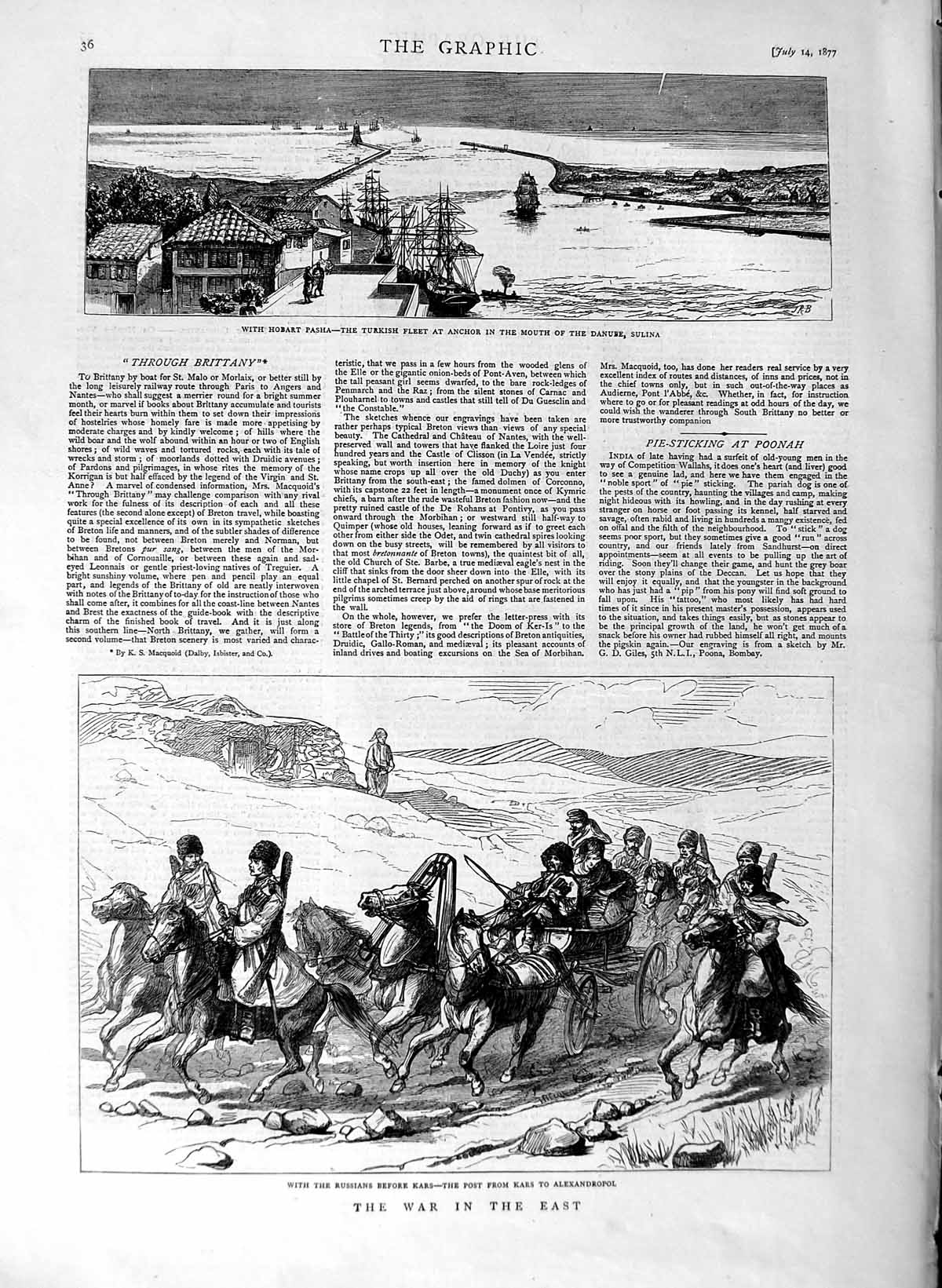 Old Antique Print 1877 War Russian Army Kars Hobart Pasha Turkish Ships 19th