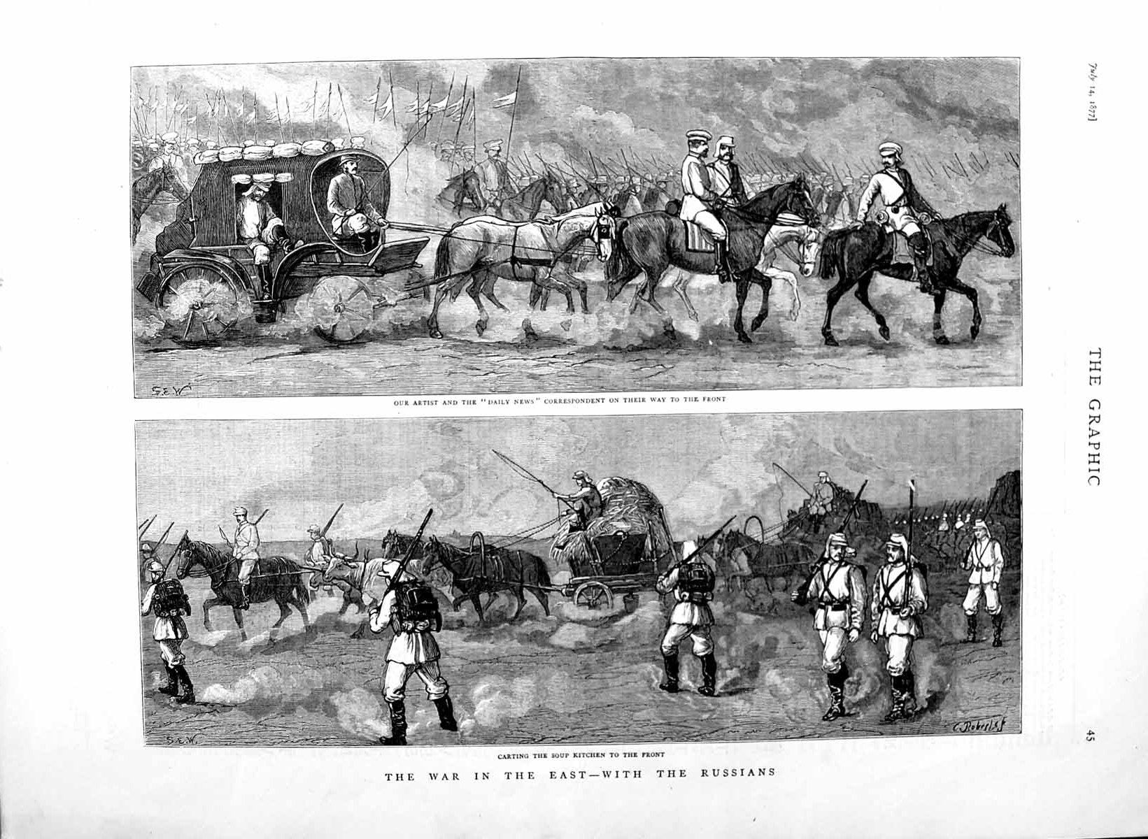 Original Old Antique Print 1877 War Russian Siers Daily News Corespondent Horse